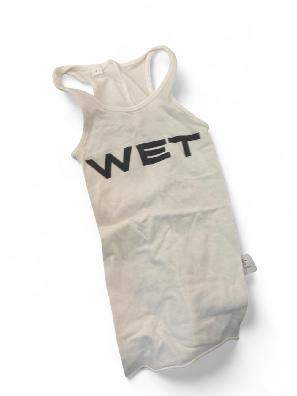Yeezy White Racerback Swim Cover with Black "WET" Graphic